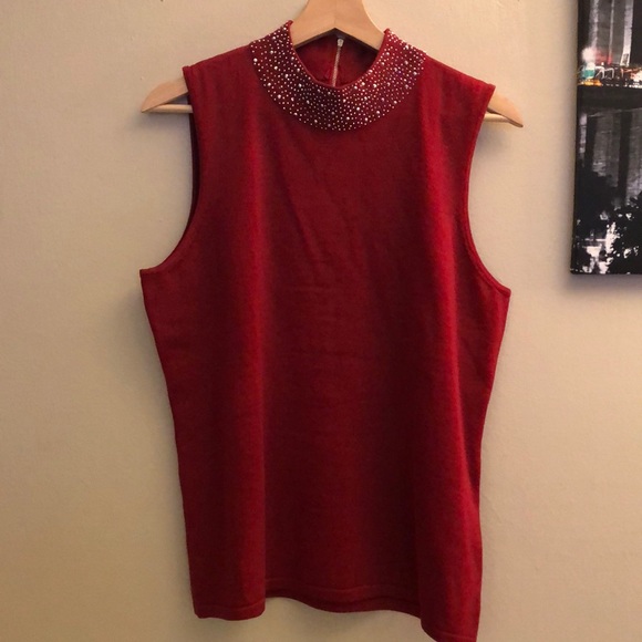 T Tahari Tops - NWT T Tahari Sleeveless Embellished Mock Neck Top